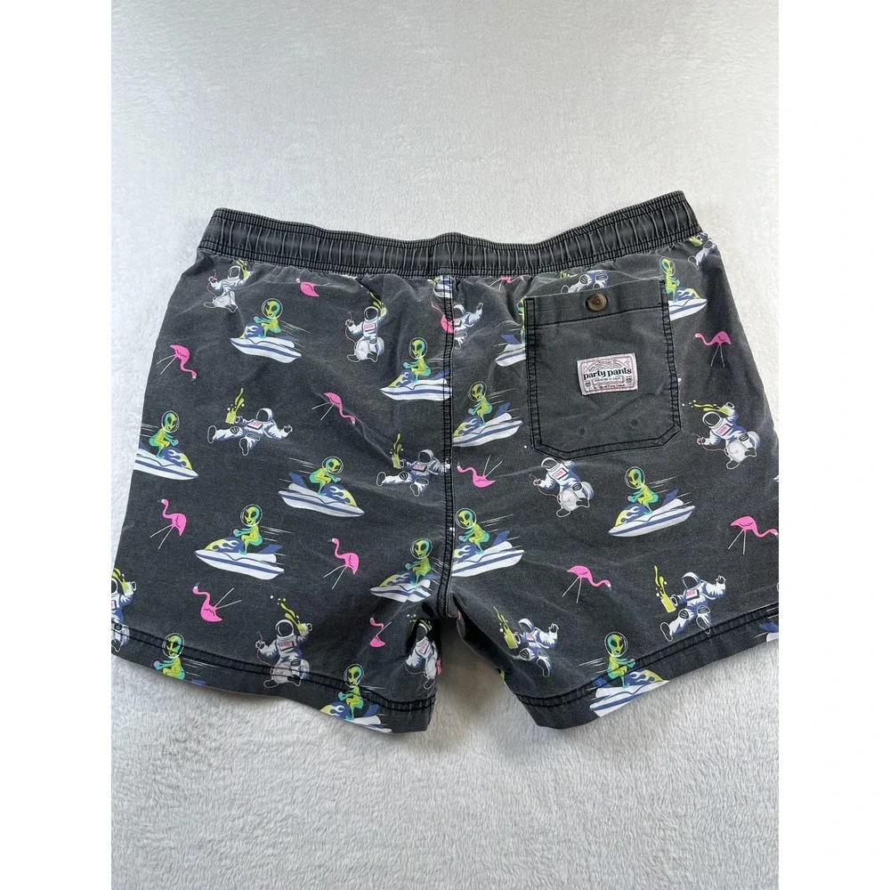 Party Pants Swim Trunks Shorts Mens XL Alien Astronaut Flamingo Print Lined